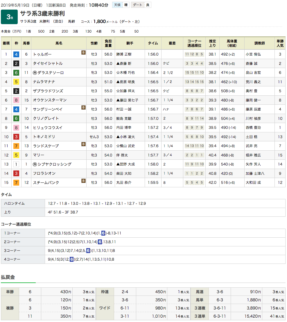 トゥルボー（オルフェーヴル産駒）が初勝利