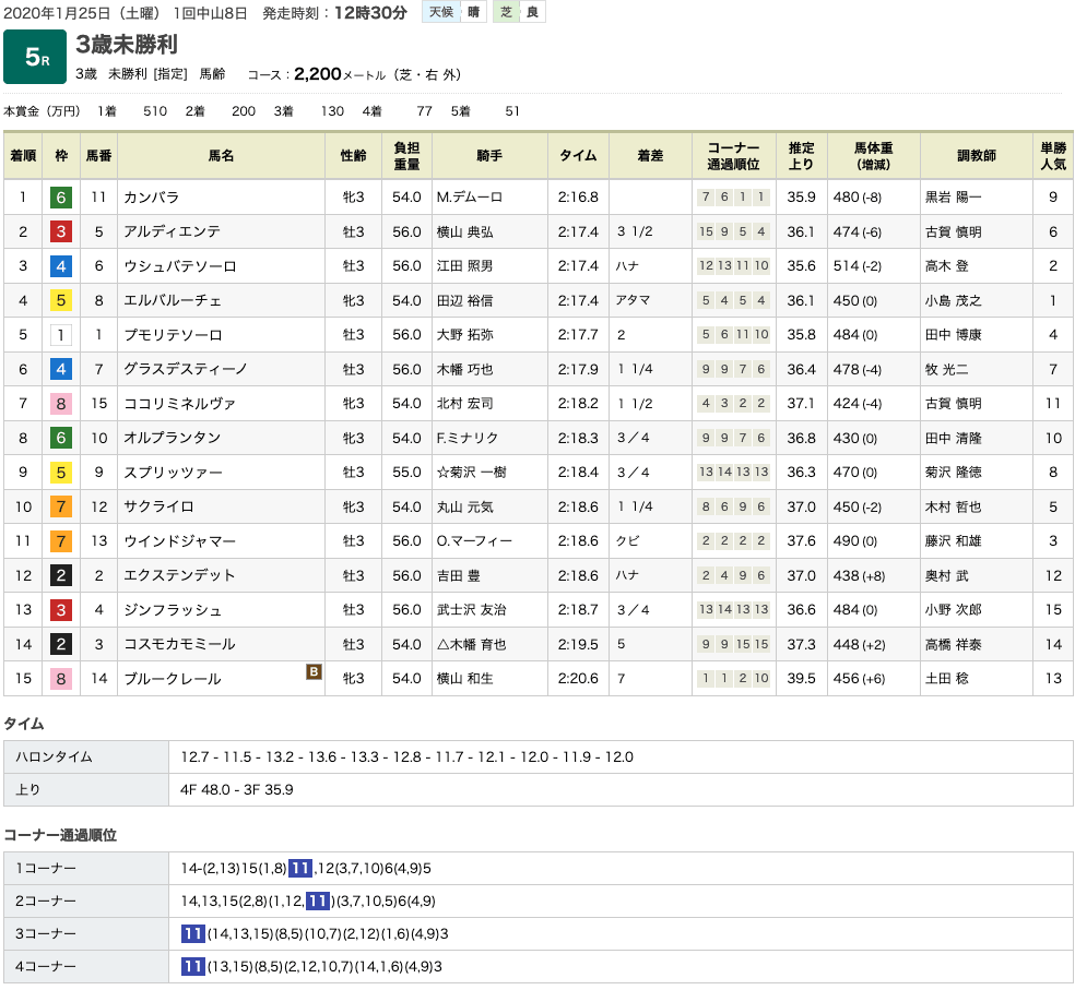 カンバラ（オルフェーヴル産駒）が3コーナーひとまくりで初勝利