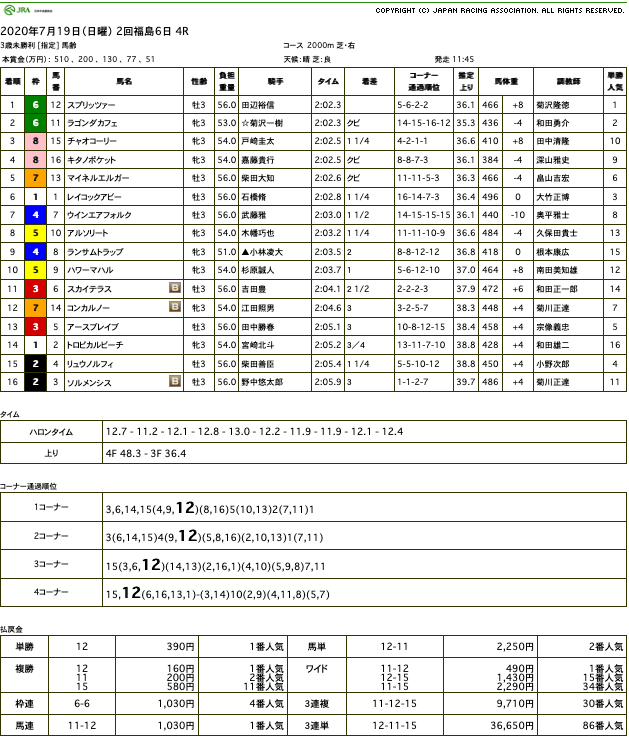 スプリッツァー（ゴールドシップ産駒）が競り合い制して初勝利