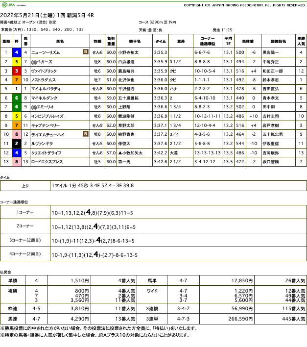 ニューツーリズム（ドリームジャーニー産駒）がジャンプOPレースを制して3勝目