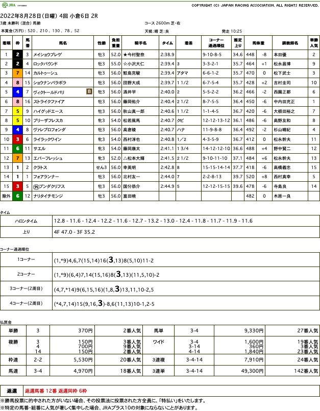 メイショウブレゲ（ゴールドシップ産駒）が大外を豪快に突き抜け待望の初勝利