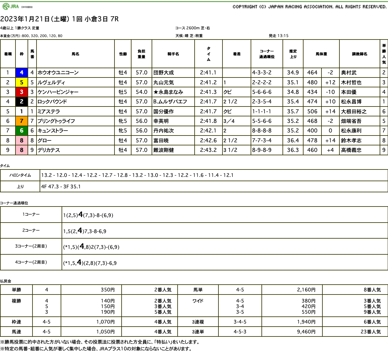 ホウオウユニコーン（ゴールドシップ産駒）がゴール前抜け出し2勝目