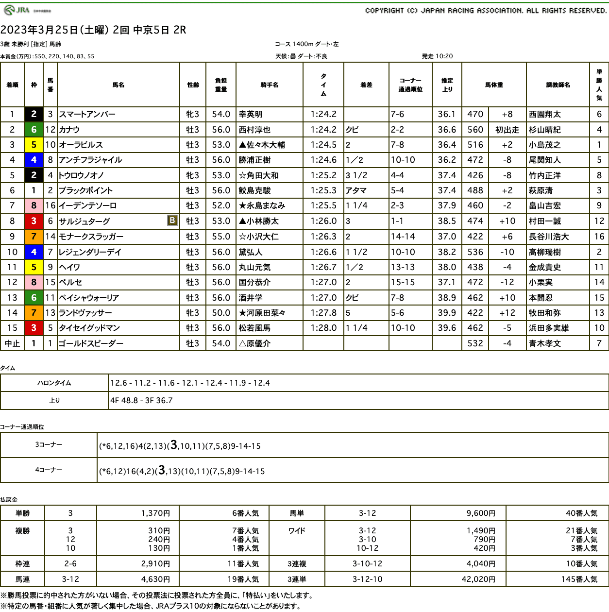 スマートアンバー（母スマートサクソン　母父ドリームジャーニー）がゴール前差し切って初勝利