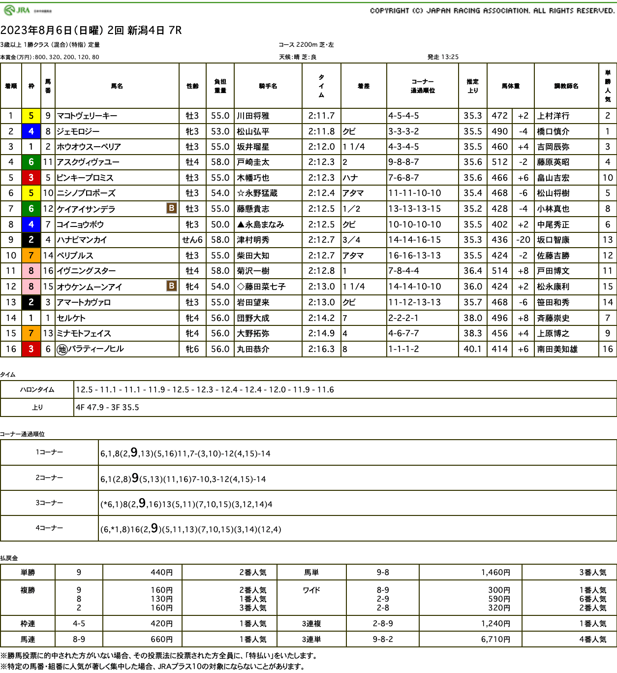 マコトヴェリーキー（オルフェーヴル産駒）が最内を貫き2勝目