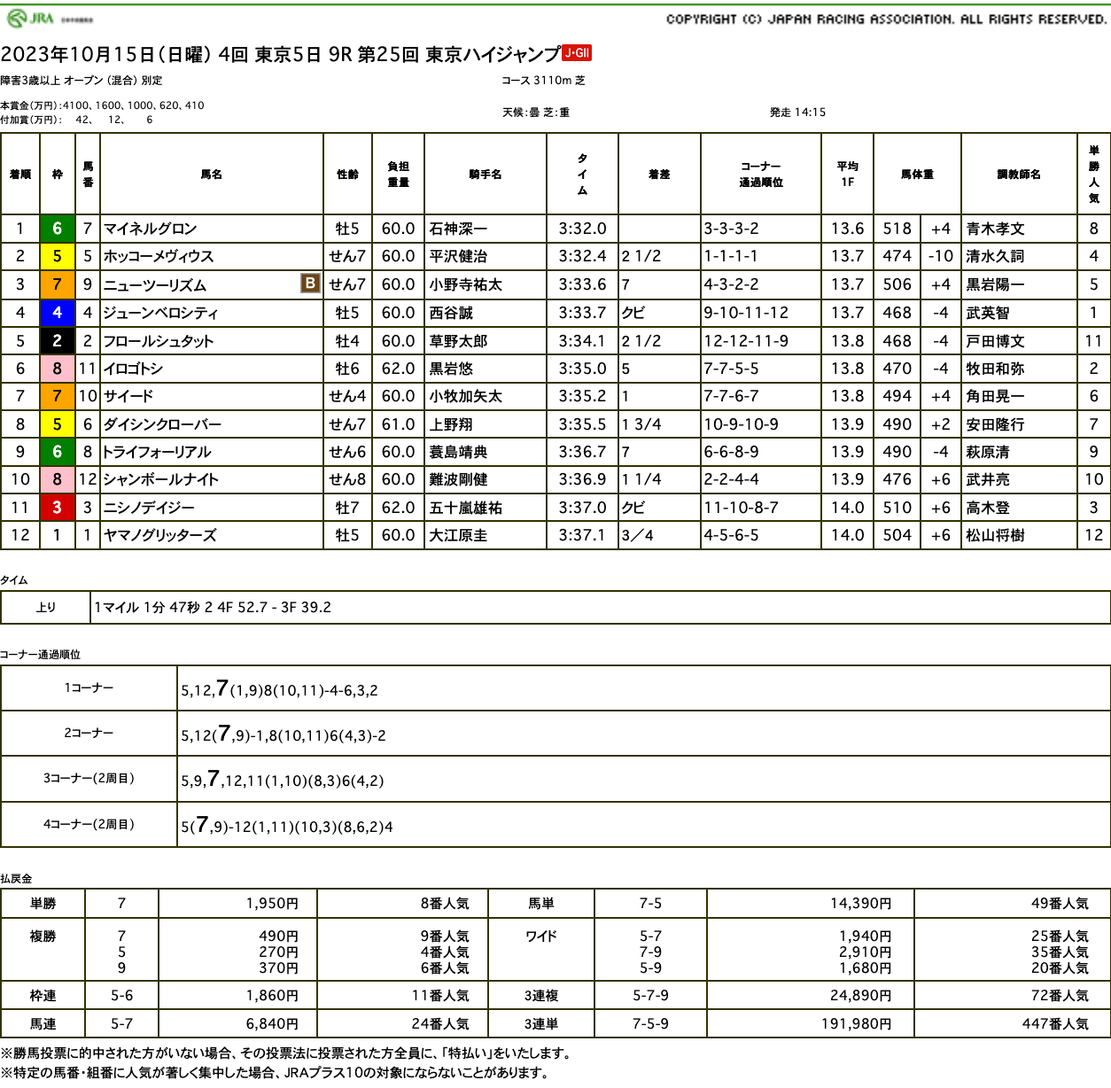 マイネルグロンが3連勝で東京ハイジャンプを制覇。父ゴールドシップとともに、ジャンプ重賞初勝利を果たす