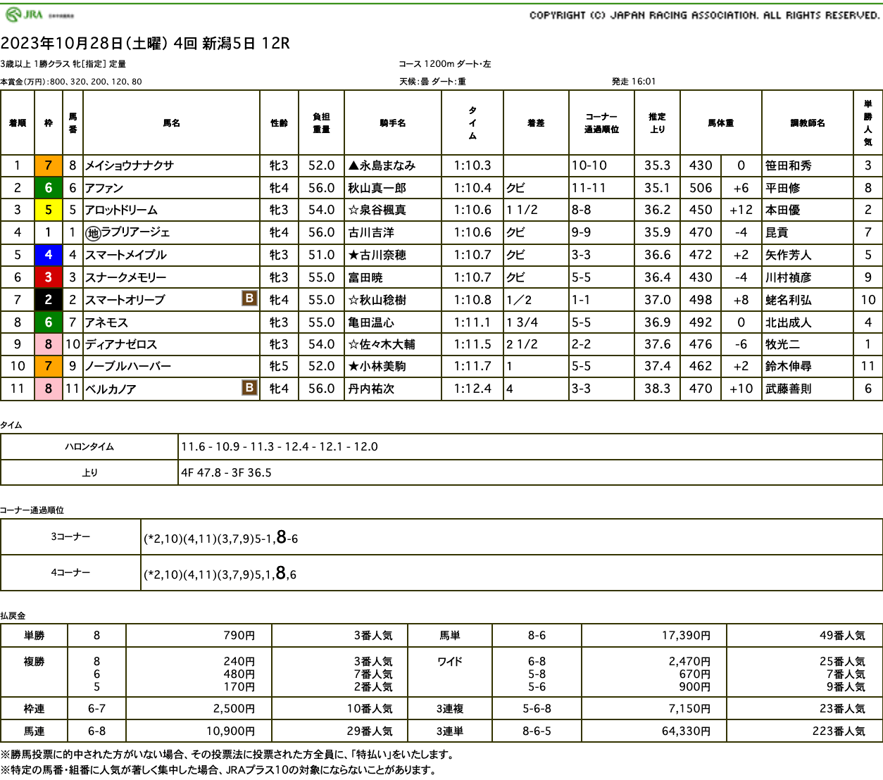 メイショウナナクサ（オルフェーヴル産駒）が直線一気の末脚で差し切って2勝目