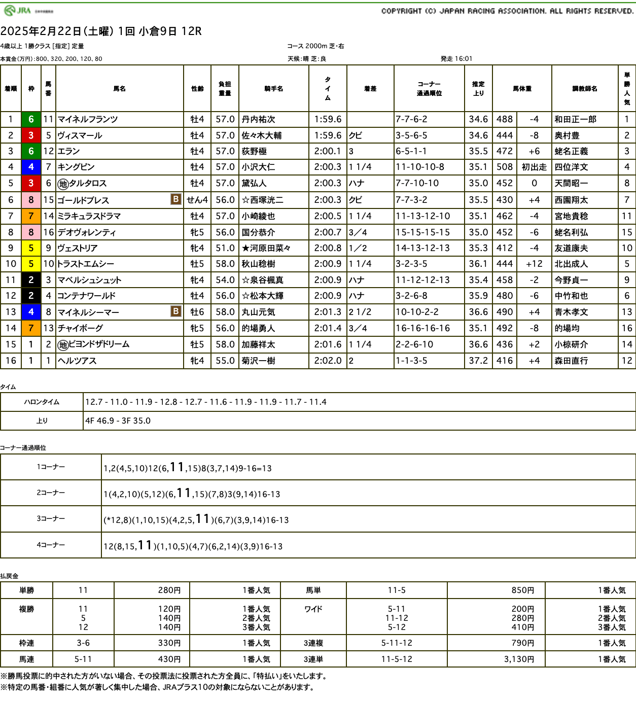 マイネルフランツ（ゴールドシップ産駒）が4コーナー進出から直線の競り合い制して2勝目