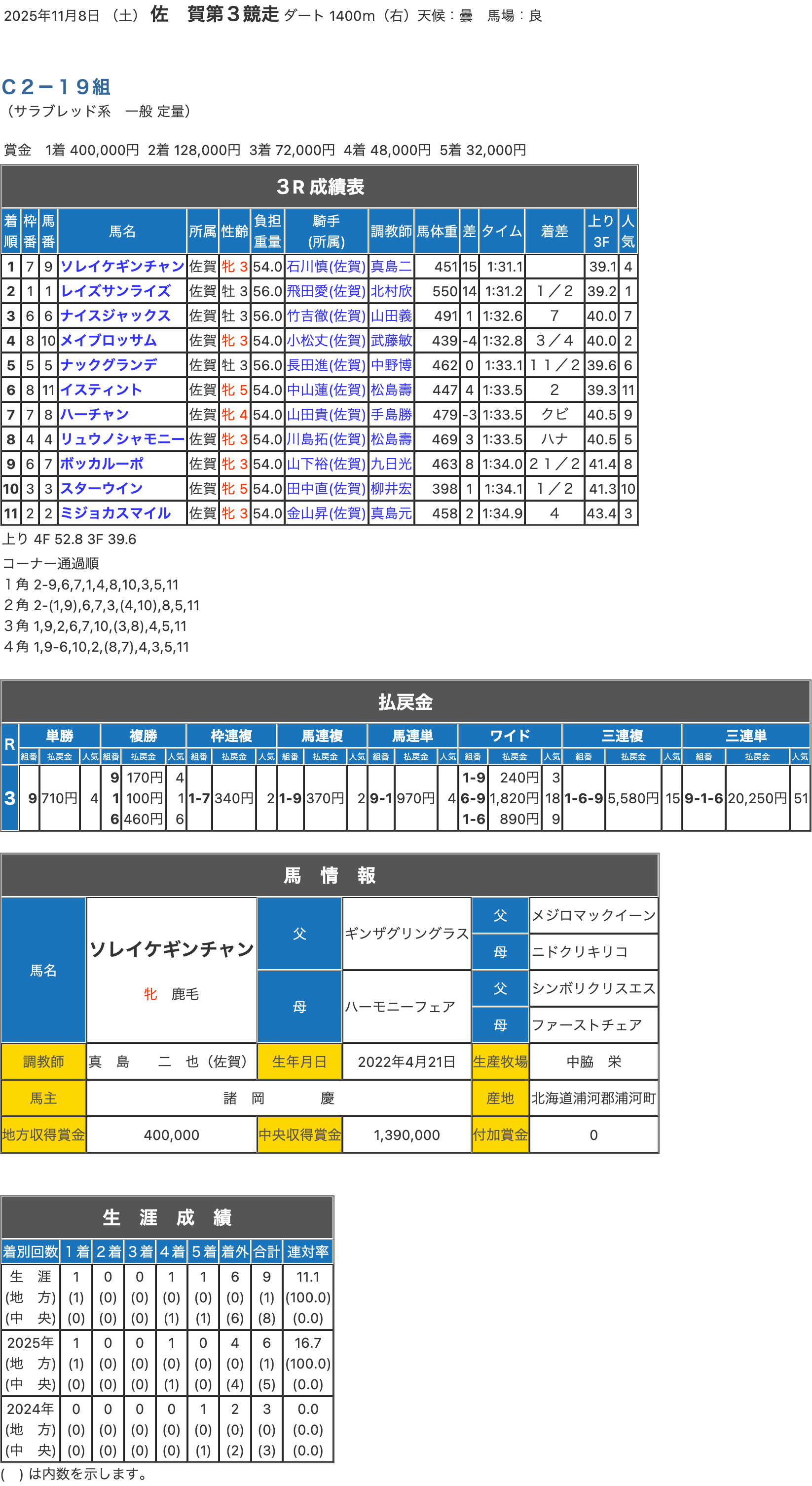 ソレイケギンチャン(ギンザグリングラス産駒)が地方転入初戦を制して嬉しい初勝利