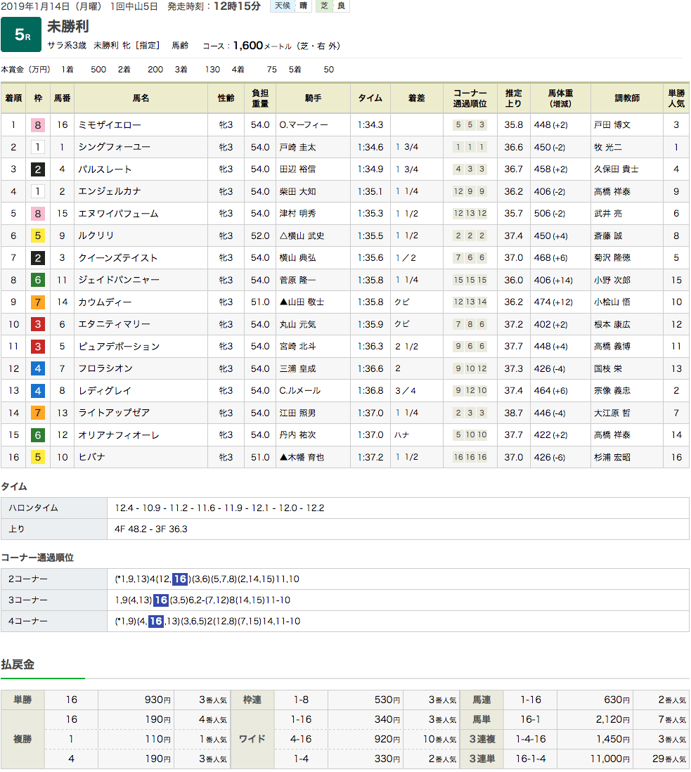 ミモザイエロー（オルフェーヴル産駒）が初勝利