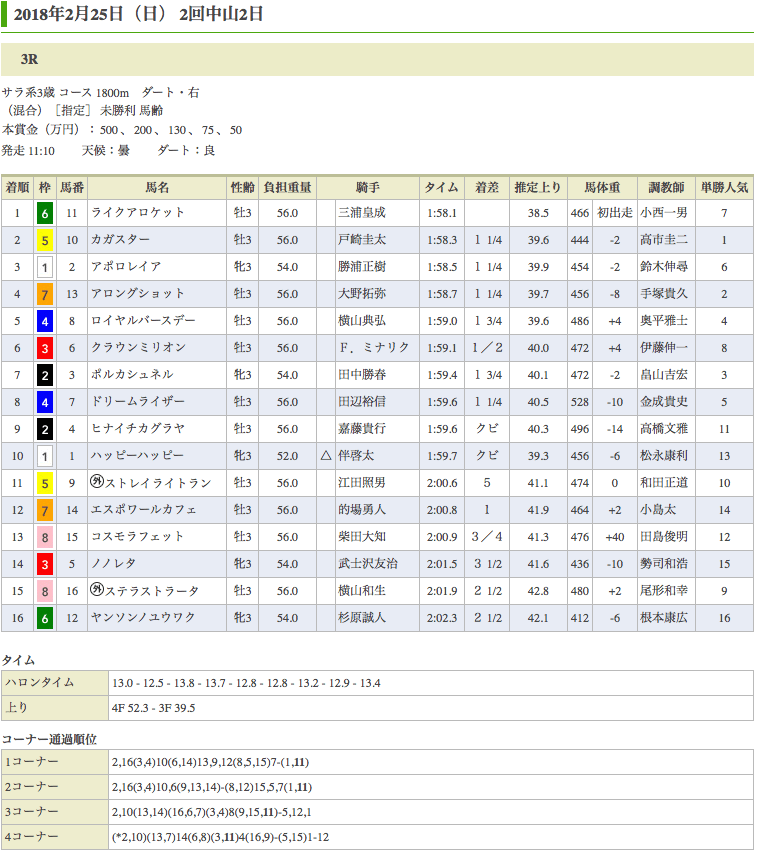 既走馬相手にライクアロケット（ビジネスロマンっ仔）がデビュー戦勝利