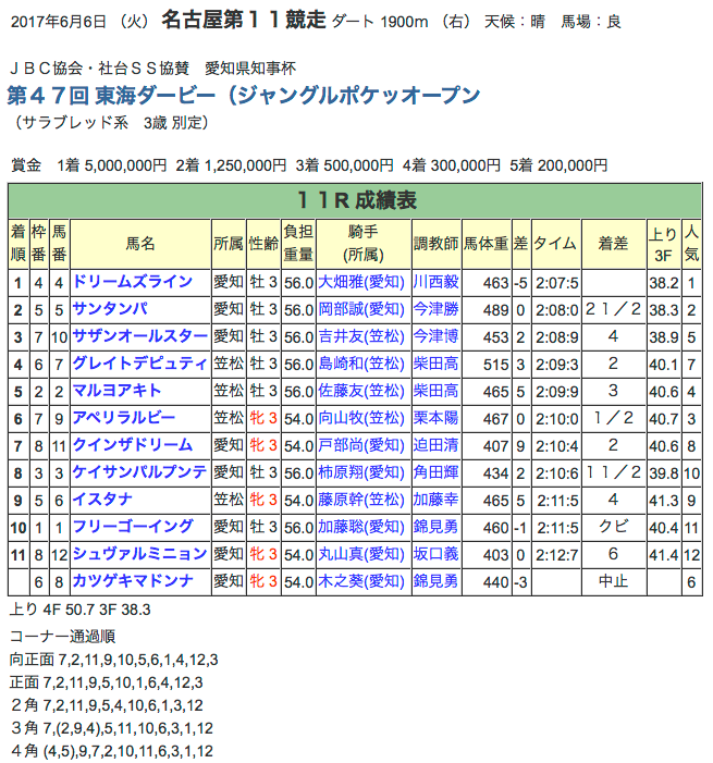 ドリームジャーニー産駒、ドリームズラインが東海ダービーを制覇